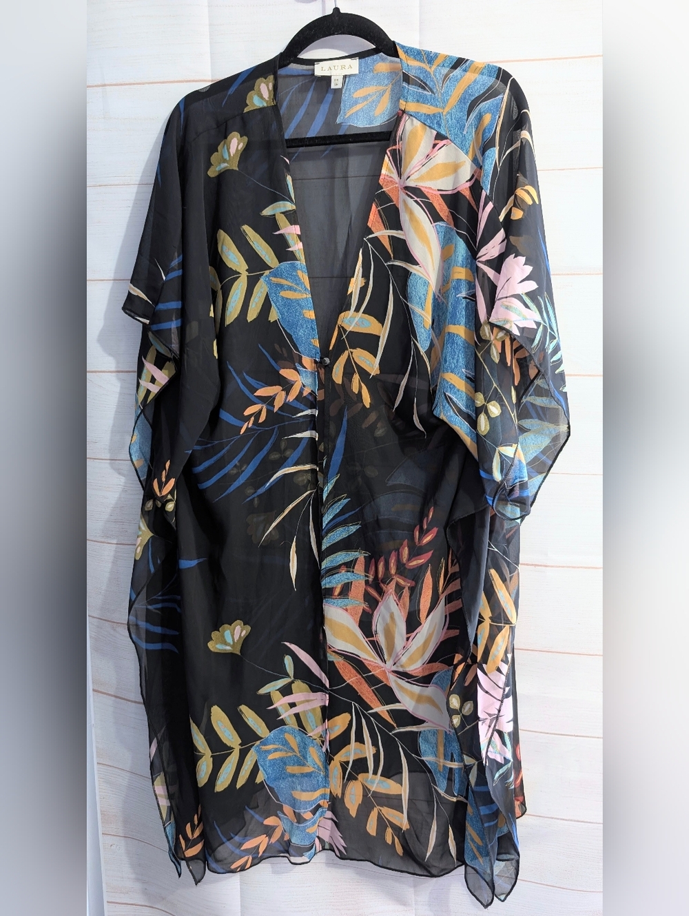 Nwot Laura Black Jungle Print Sheer Swim Cover-Up Size Small